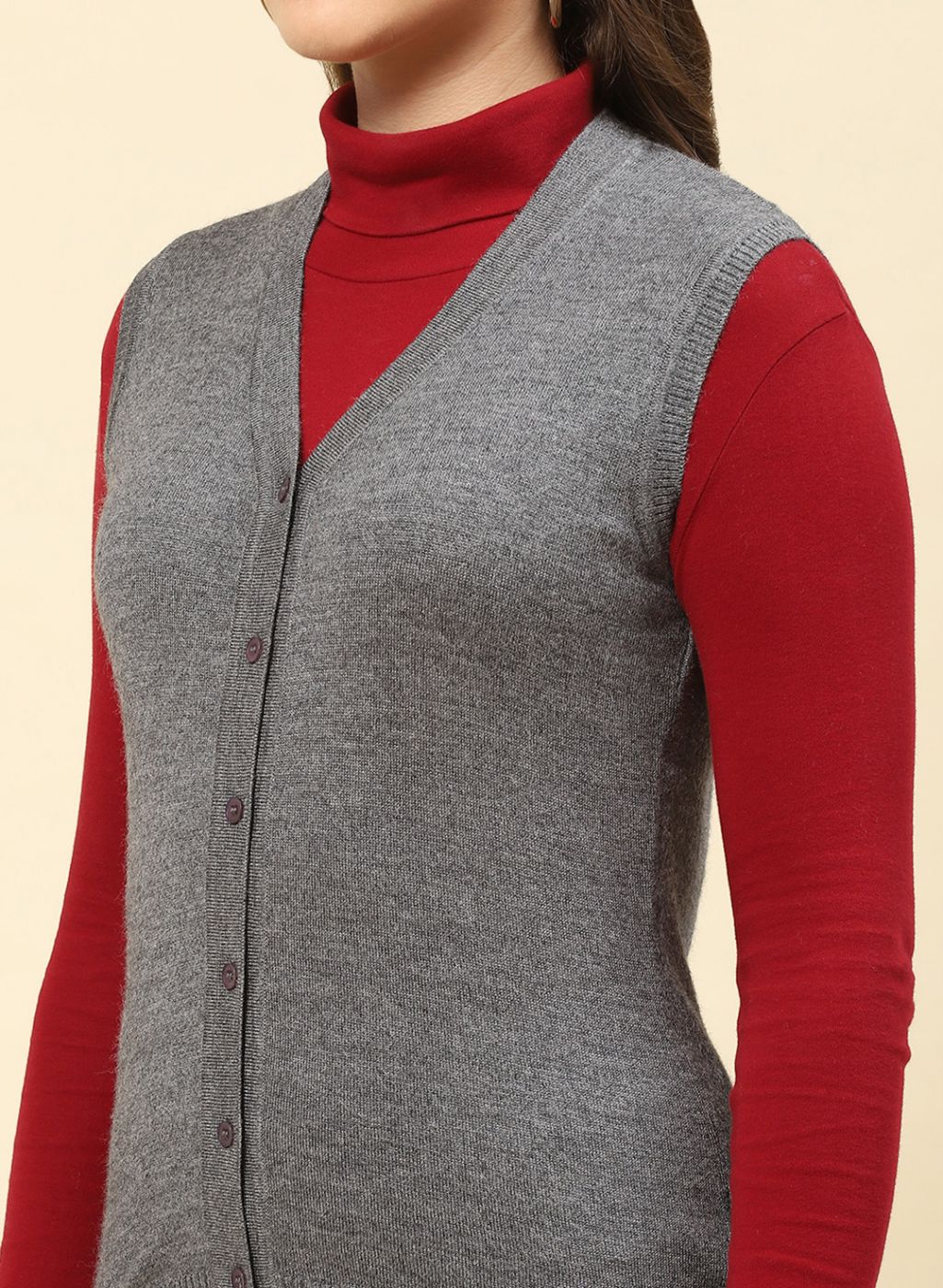 Women Grey Solid Modal Nylone Cardigan - Image 6