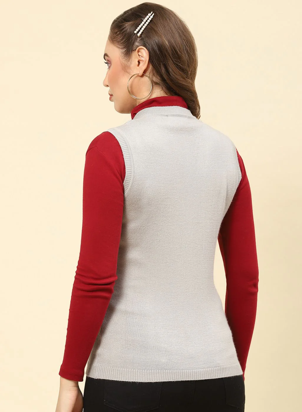 Women Grey Solid Modal Nylone Cardigan - Image 5