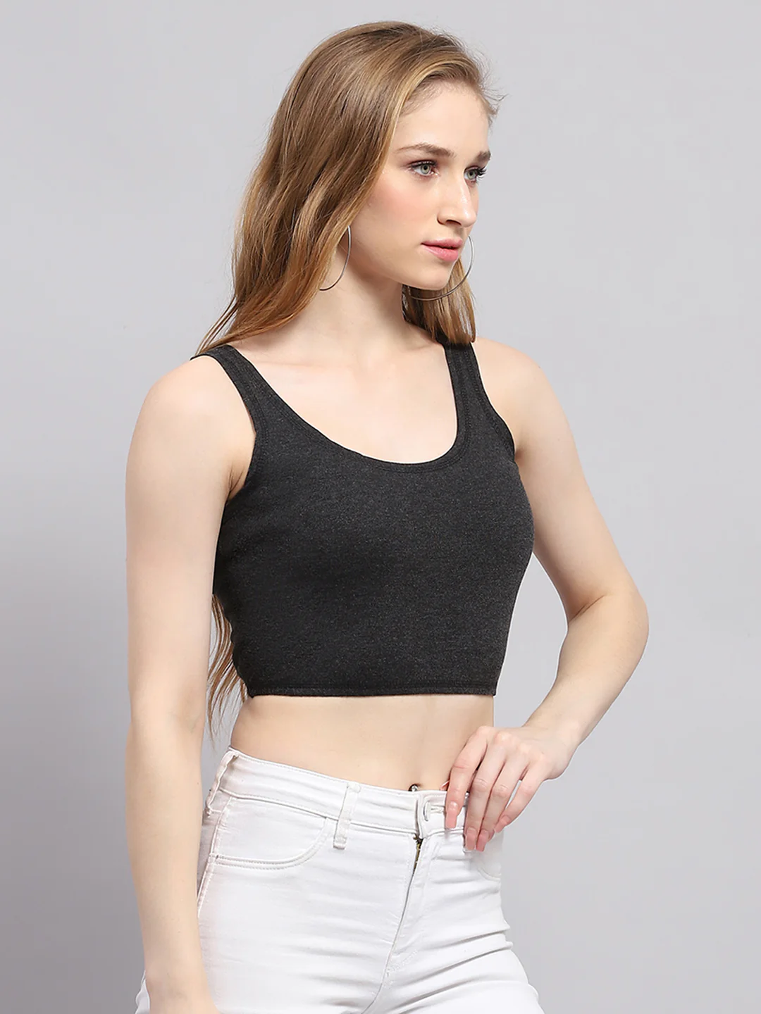 Women Grey Solid Thermal Blouse Top - Image 4
