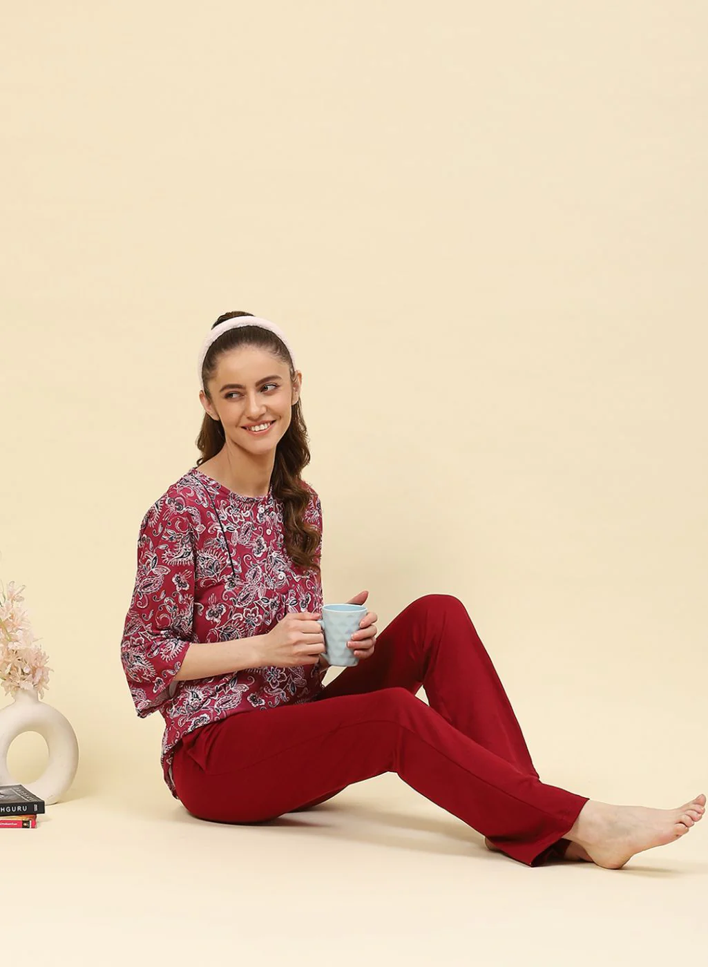 Women Maroon Printed Lower Set - Image 4