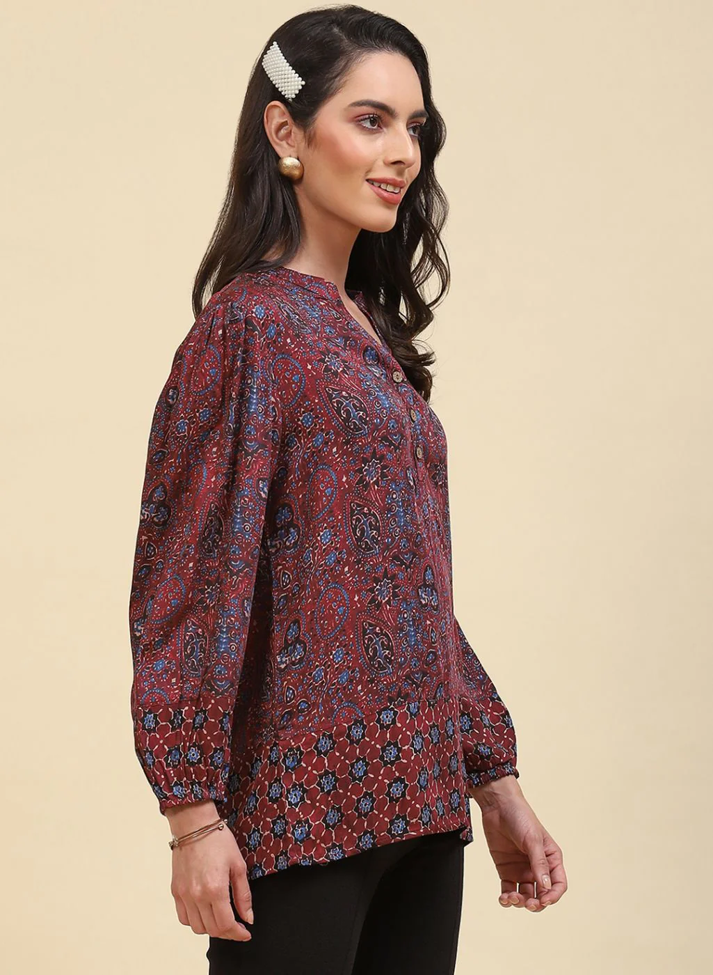 Women Maroon Printed Top - Image 3
