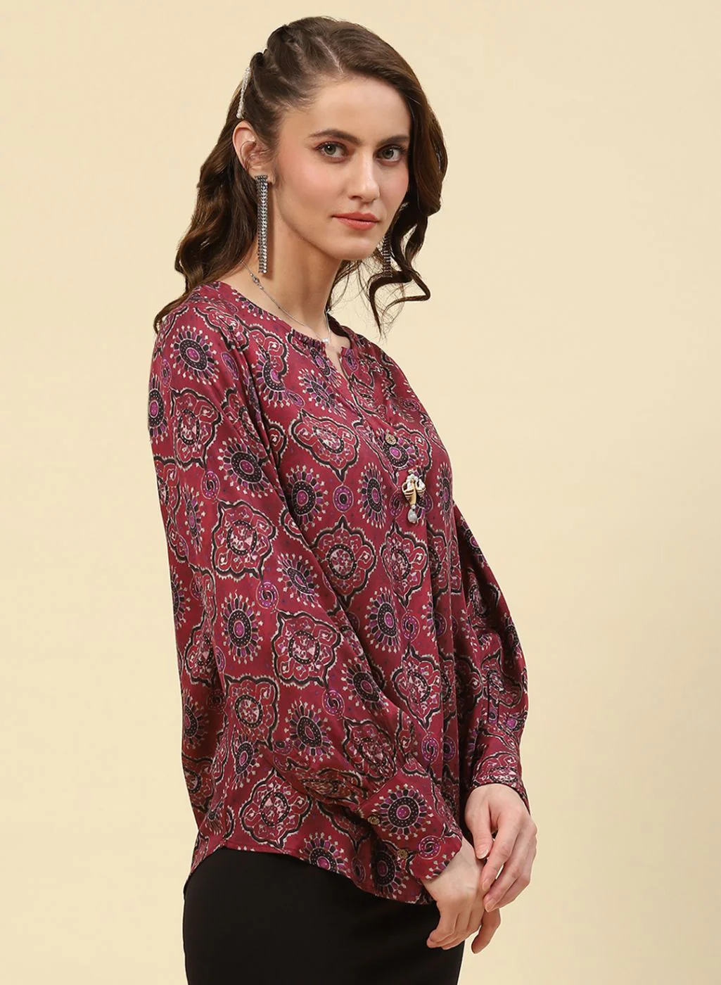 Women Maroon Printed Top - Image 4