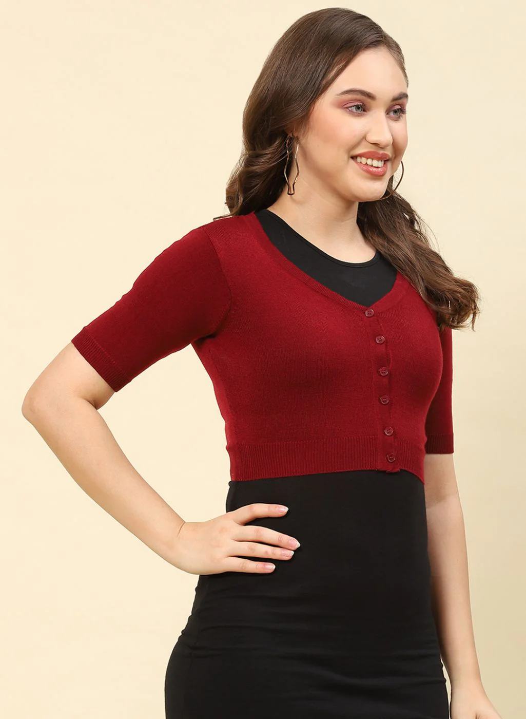 Women Maroon Solid Blend wool Blouse - Image 4