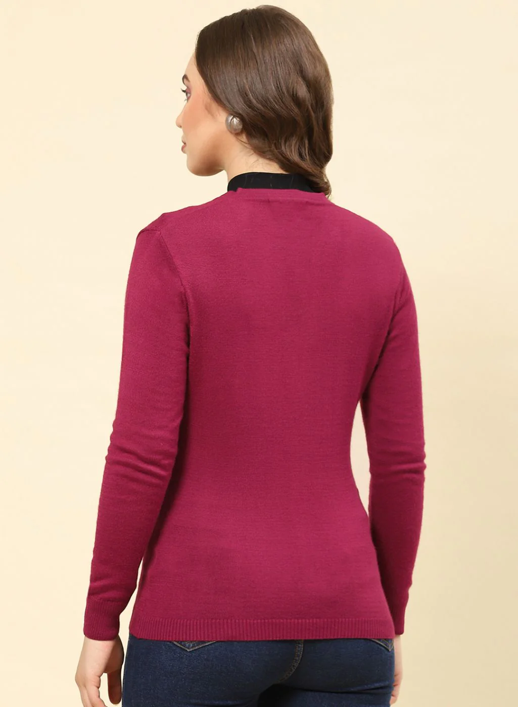 Women Maroon Solid Modal Nylone Cardigan - Image 5