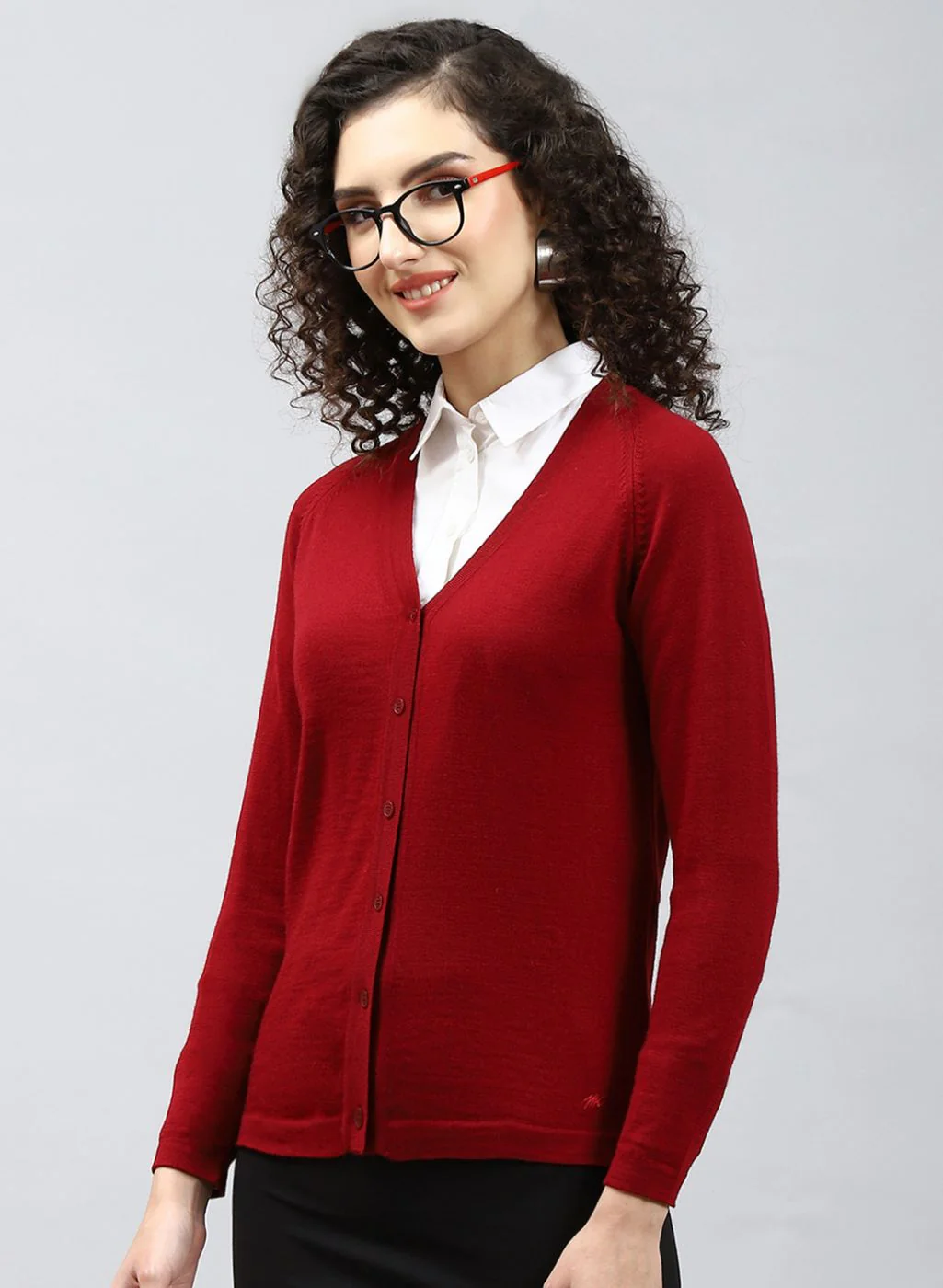 Women Maroon Solid Pure wool Cardigan - Image 3