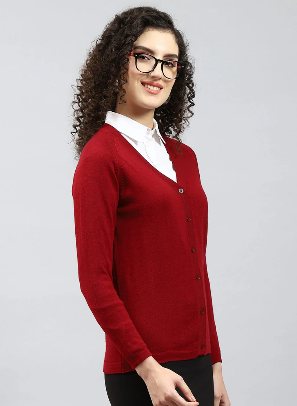 Women Maroon Solid Pure wool Cardigan - Image 4