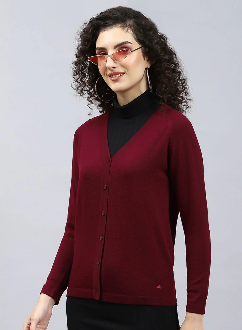 Women Maroon Solid Pure wool Cardigan - Image 3