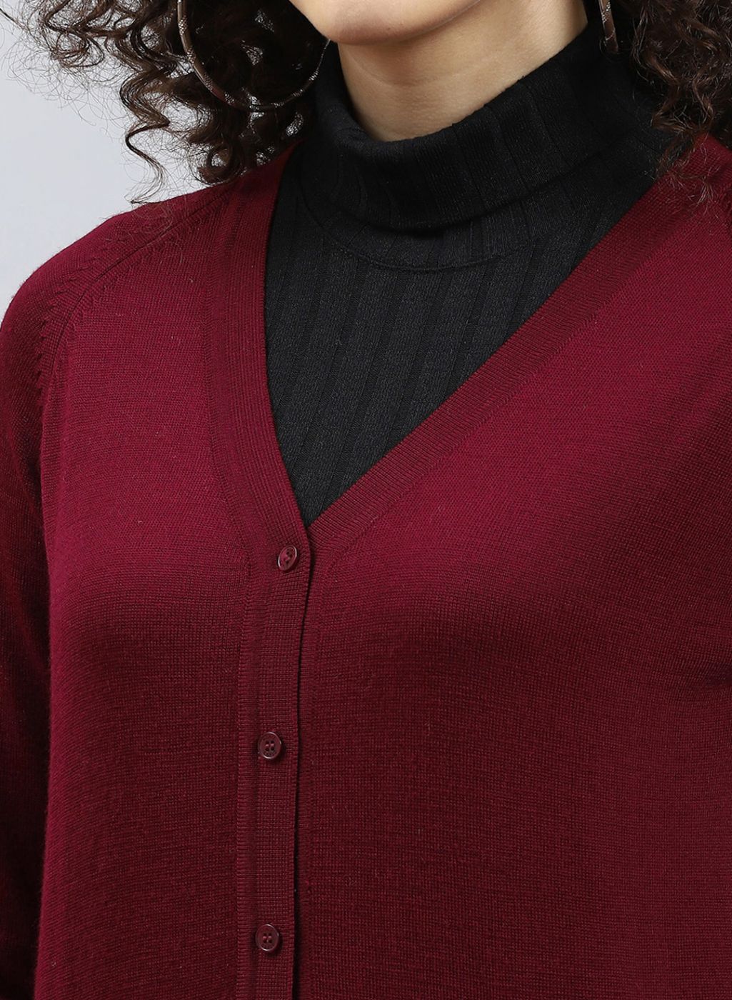 Women Maroon Solid Pure wool Cardigan - Image 6