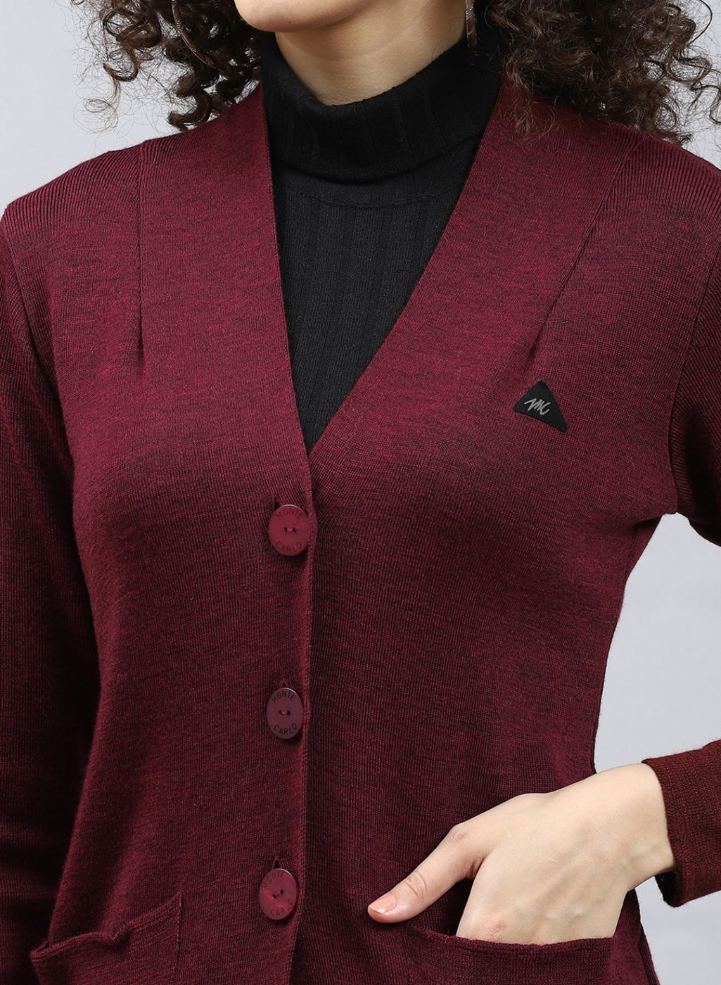 Women Maroon Solid Pure wool Cardigan - Image 6