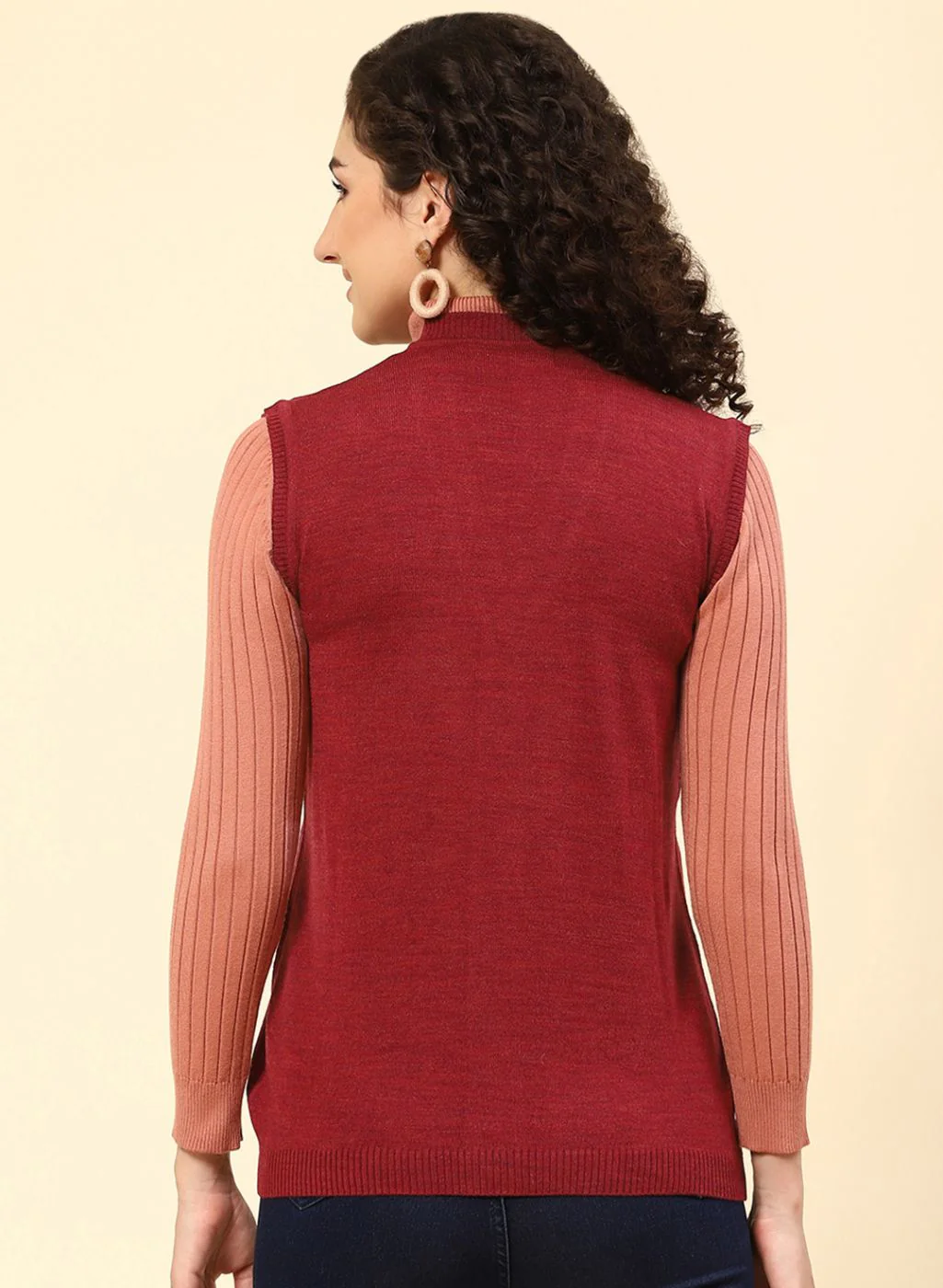 Women Maroon Solid Wool blend Cardigan - Image 5