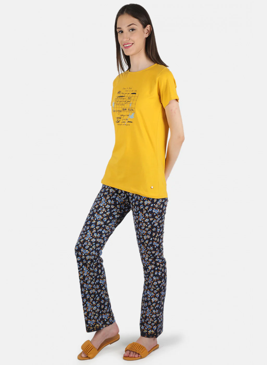 Women Mustard Printed Lower Set - Image 2