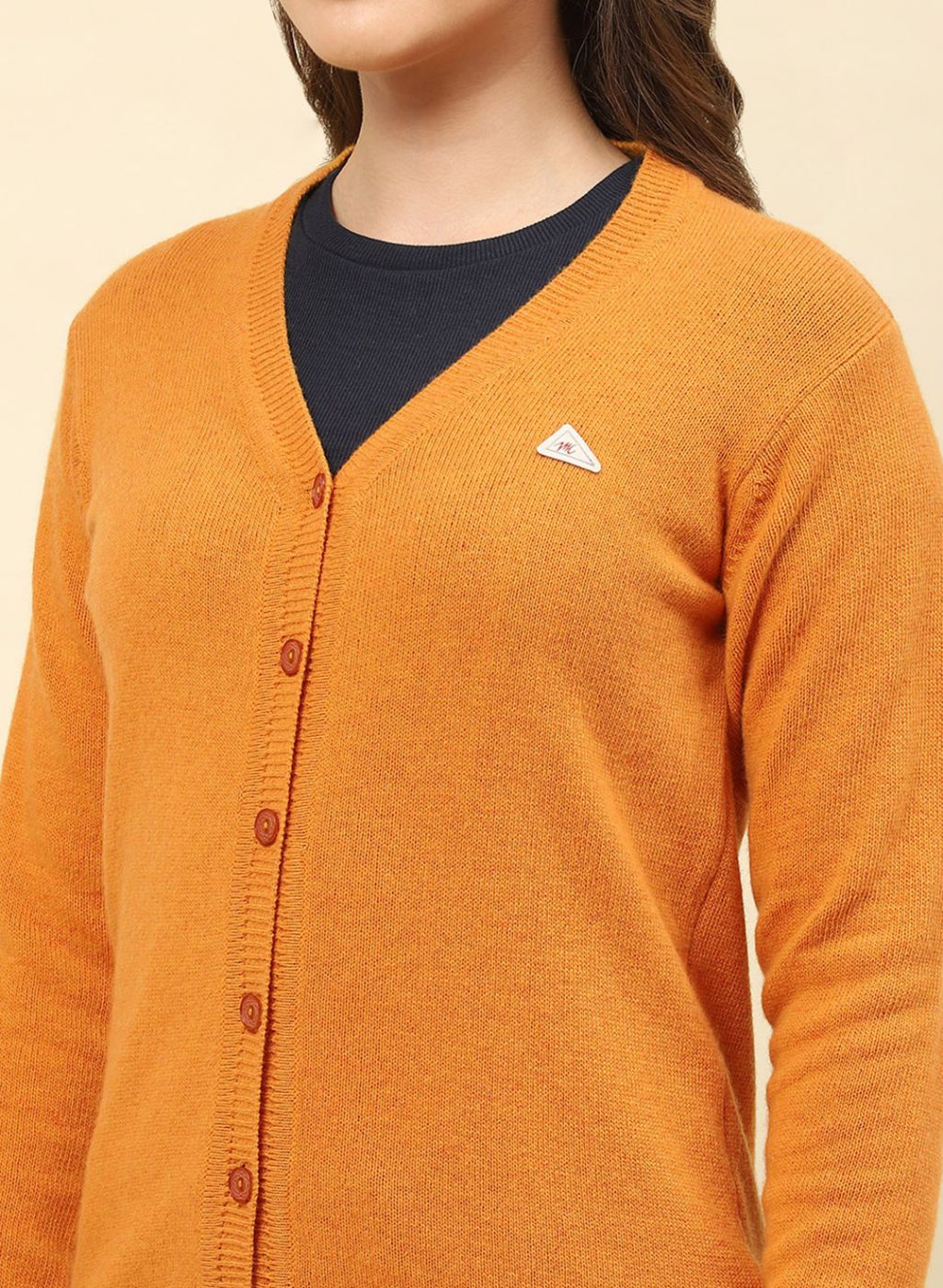 Women Mustard Solid Lamb wool Cardigan - Image 6