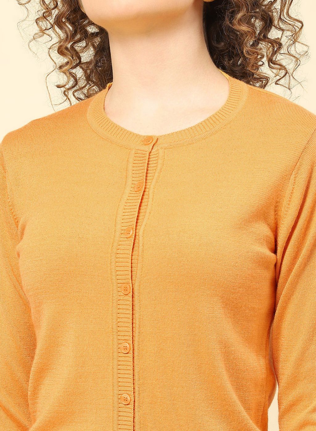 Women Mustard Solid Modal Nylone Cardigan - Image 6
