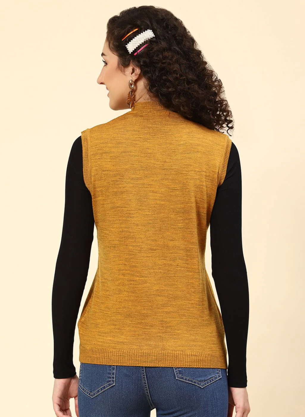 Women Mustard Solid Wool blend Cardigan - Image 5
