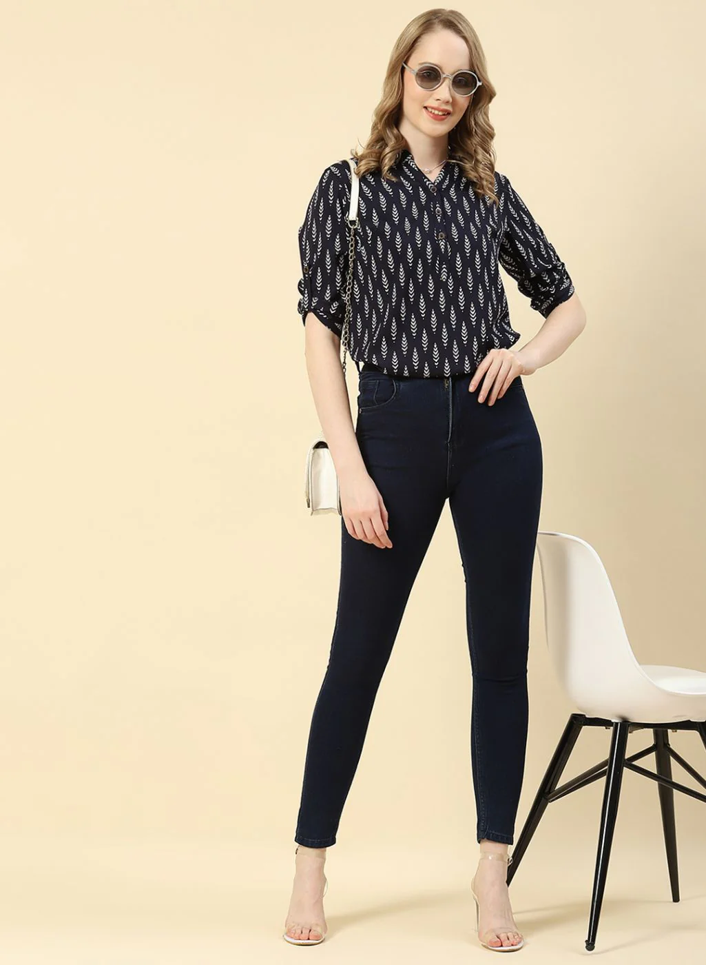 Women NAvy Blue Printed Top - Image 5