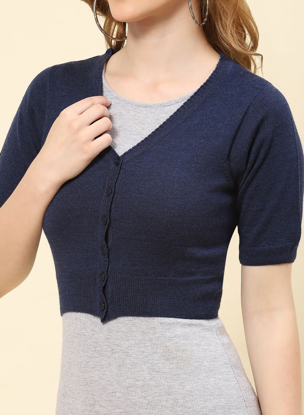 Women NAvy Blue Solid Pure wool Blouse - Image 6