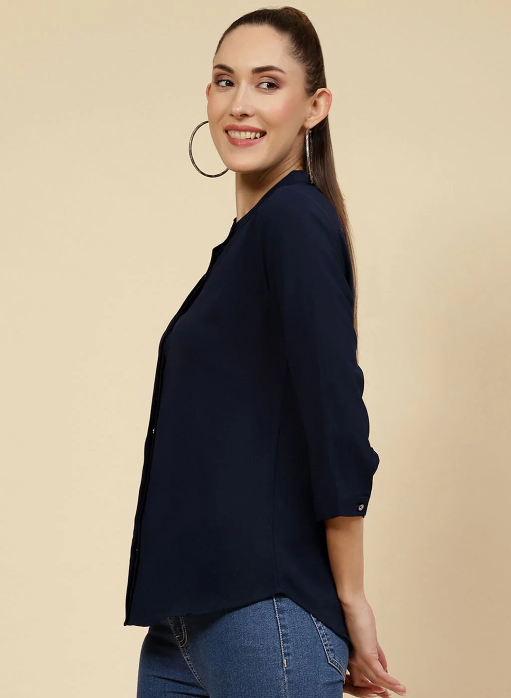 Women NAvy Blue Solid Top - Image 3