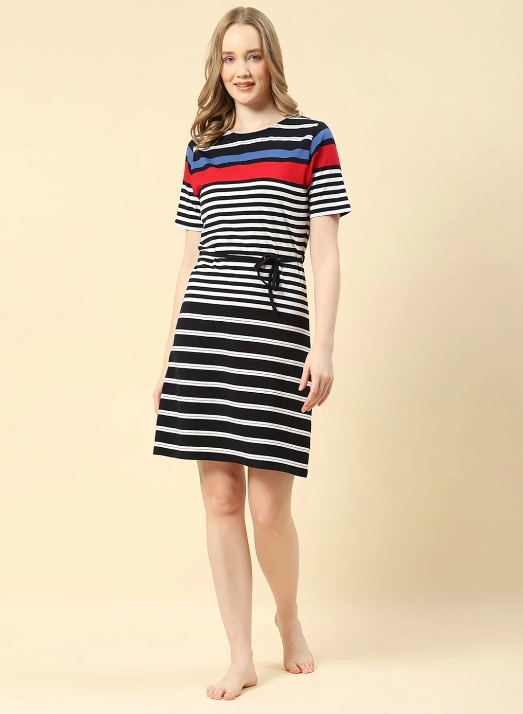 Women NAvy Blue Stripe Dress - Image 2