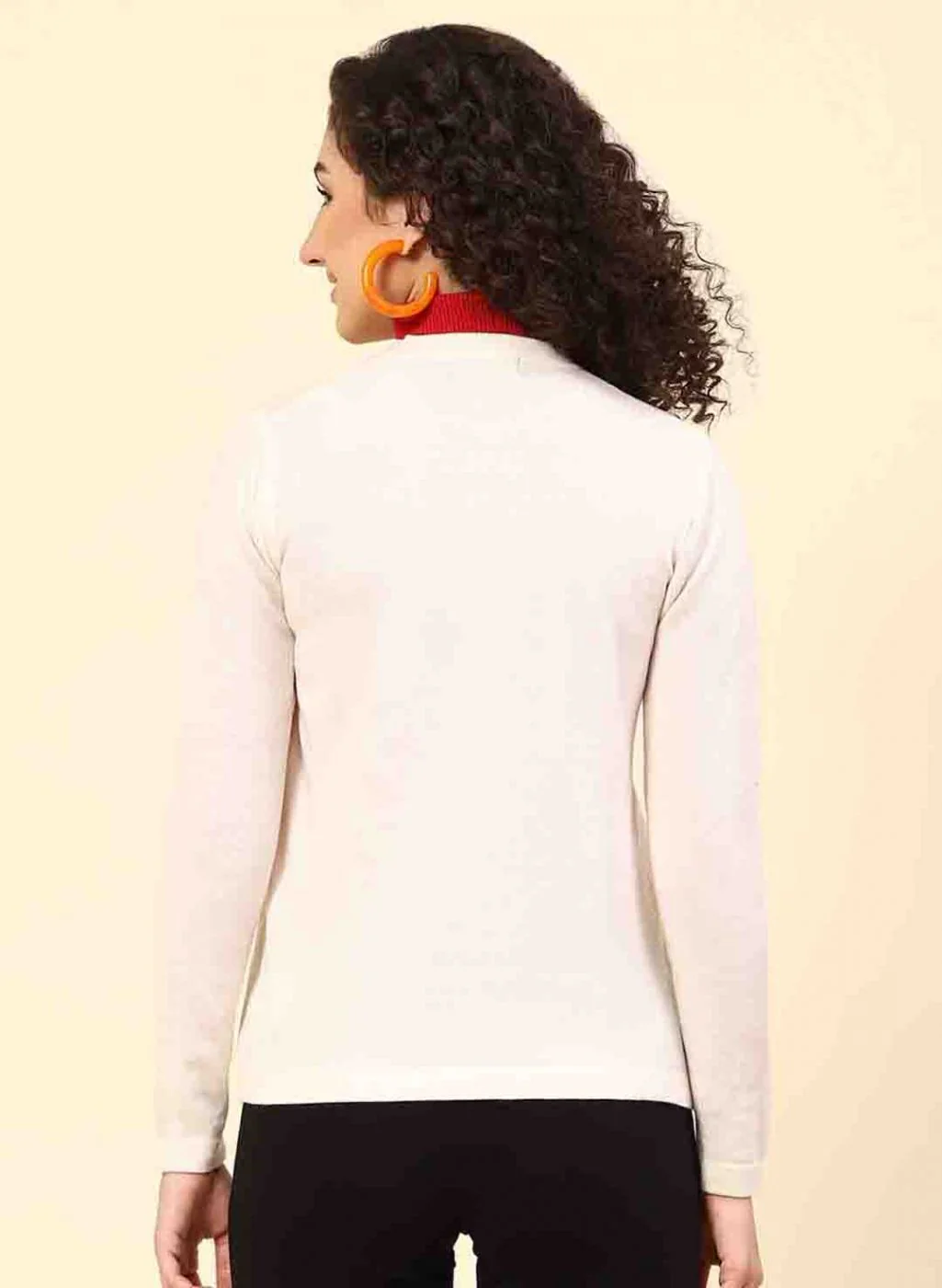 Women Off White Self Design Wool blend Cardigan - Image 5