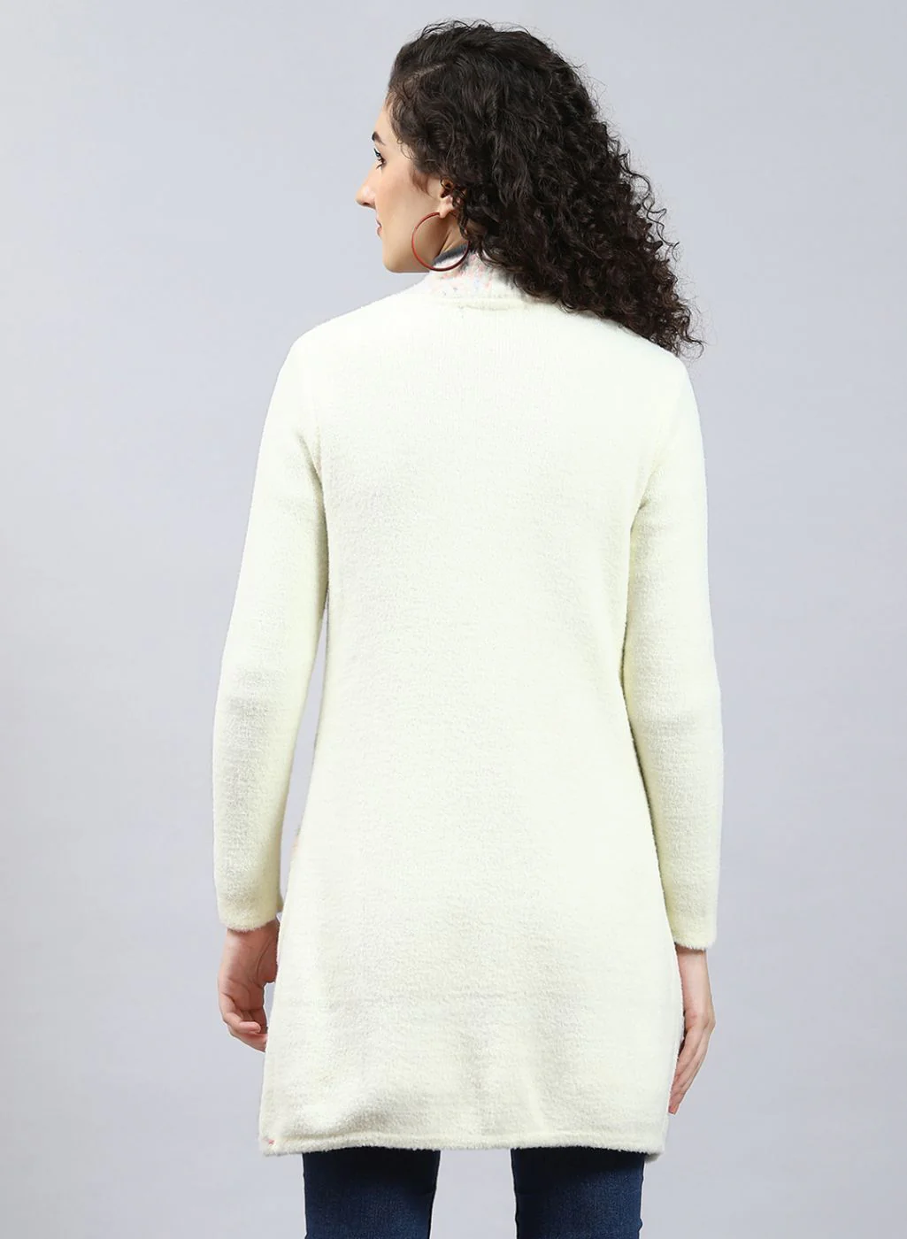 Women Off White Self Design Wool blend Cardigan - Image 5