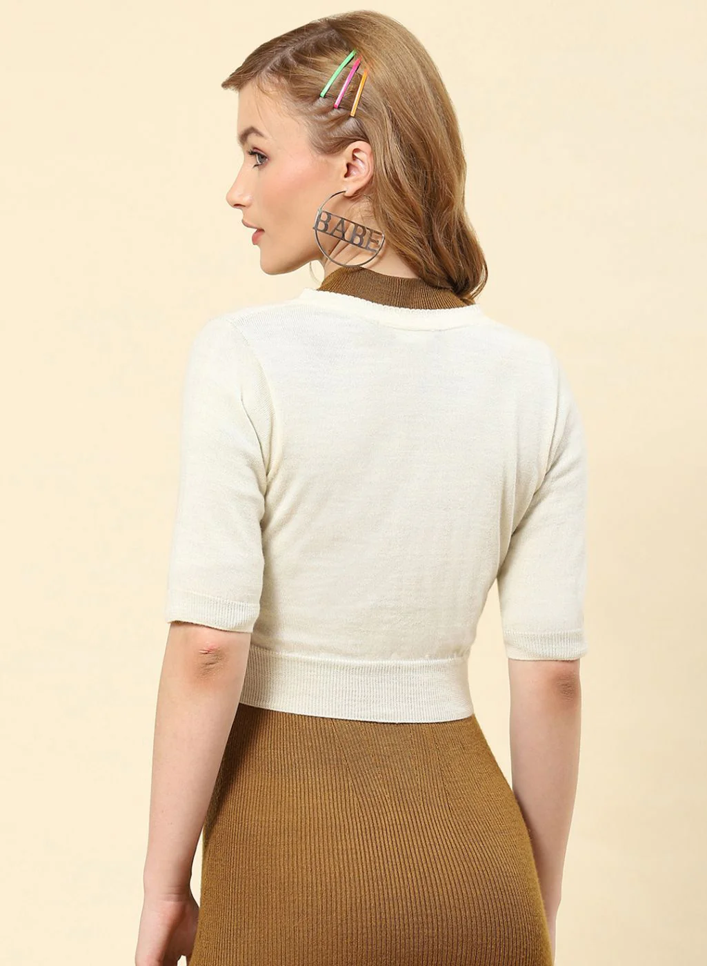 Women Off White Solid Pure wool Blouse - Image 5
