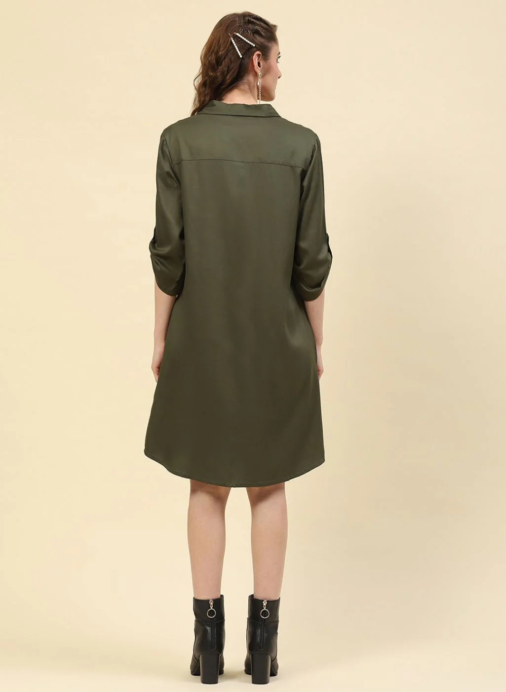 Women Olive Plain Tunic - Image 4