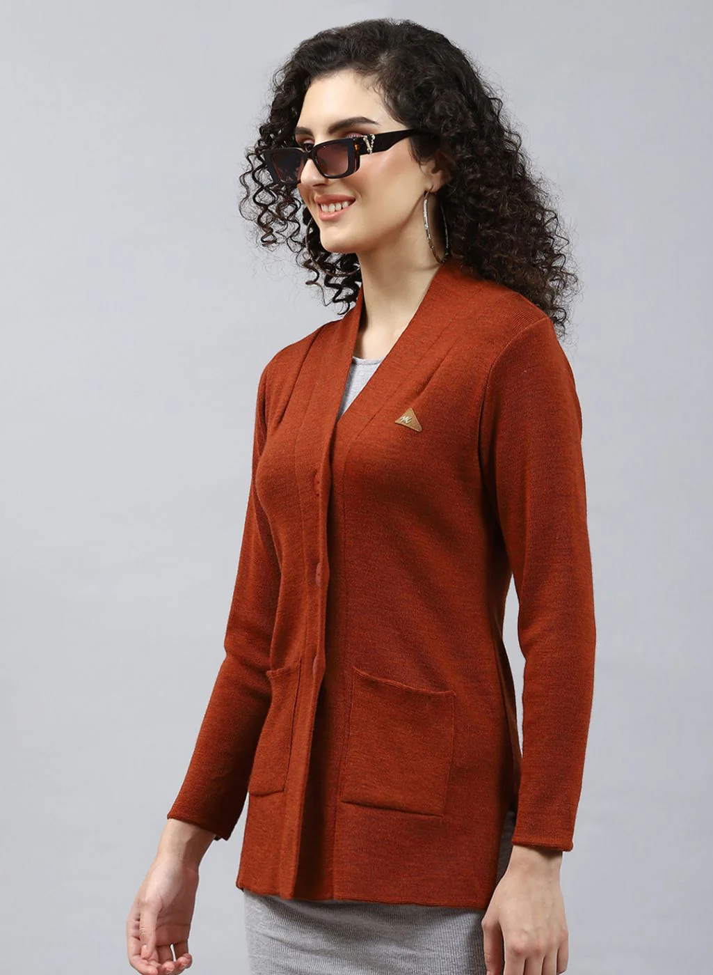 Women Orange Solid Pure wool Cardigan - Image 3