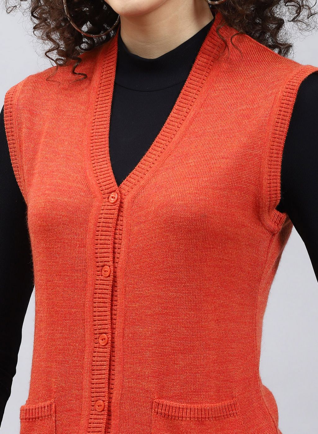 Women Orange Solid Wool blend Cardigan - Image 6