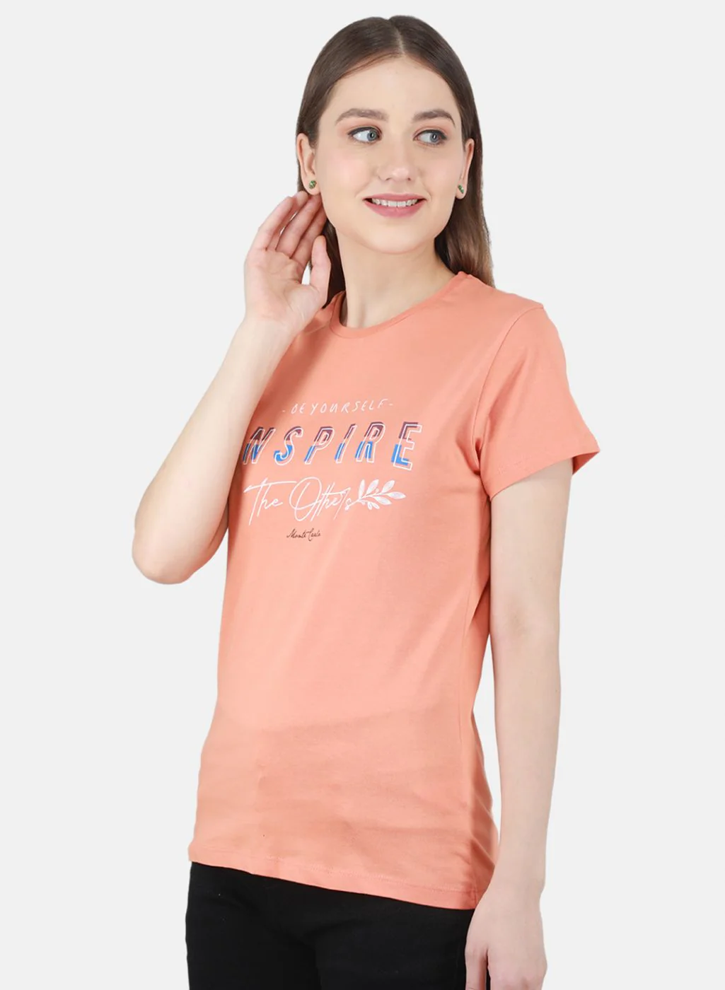 Women Peach & Blue Printed Top 2 Pc Set - Image 3