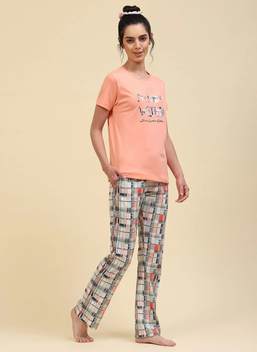 Women Peach Printed Lower Set - Image 4