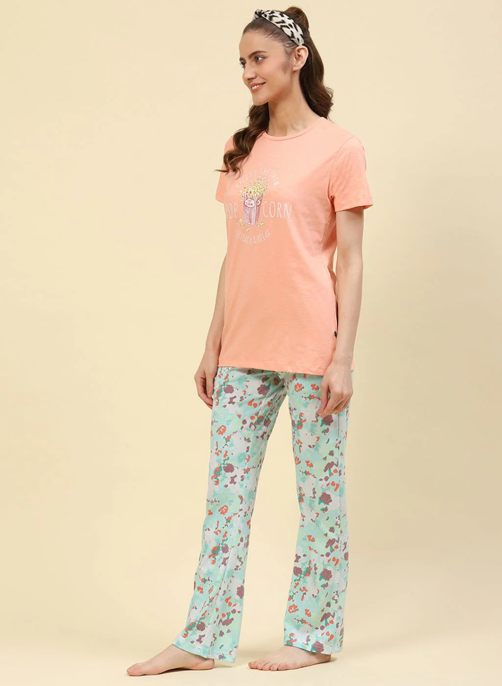 Women Peach Printed Lower Set - Image 2