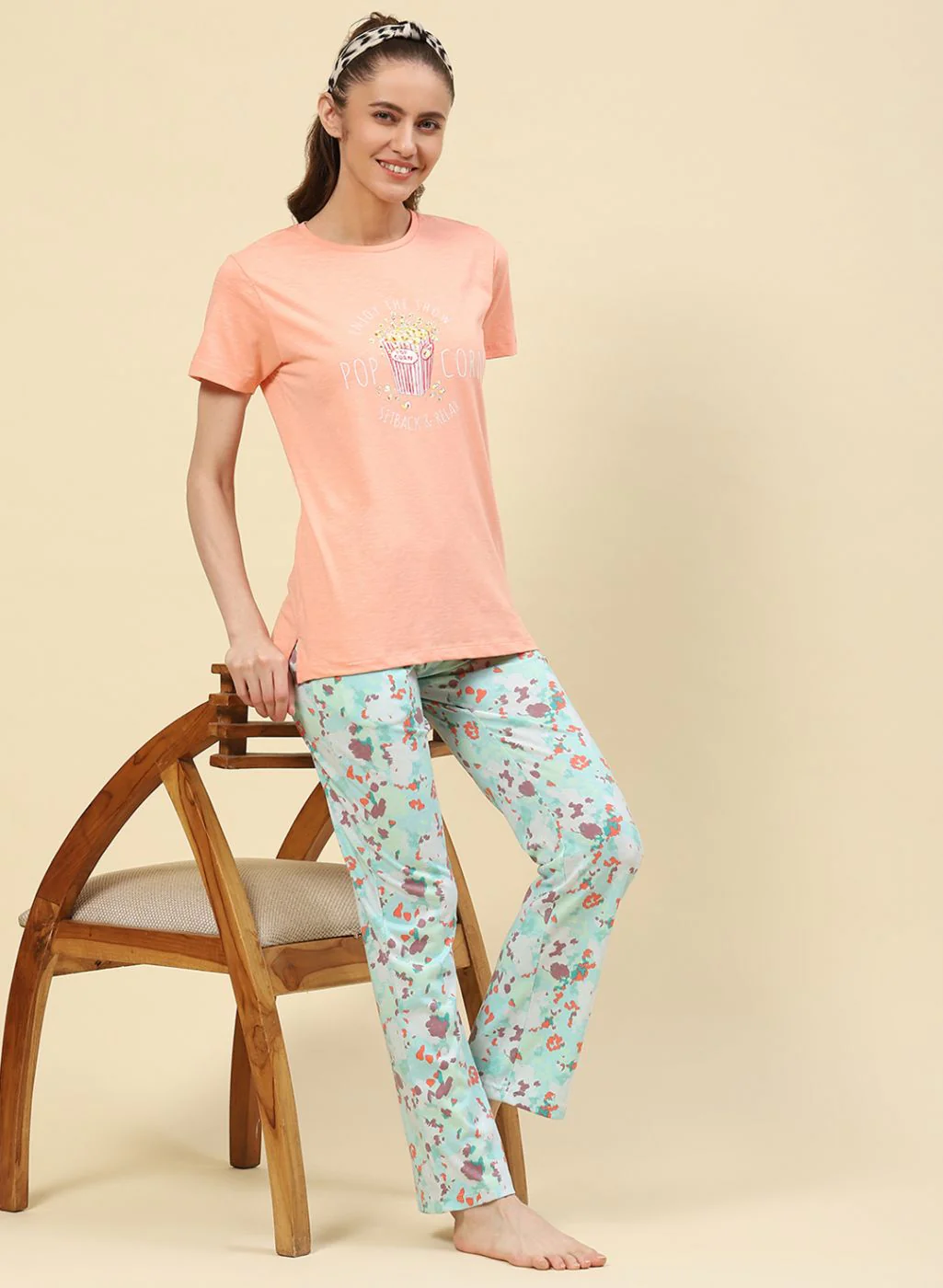Women Peach Printed Lower Set - Image 5