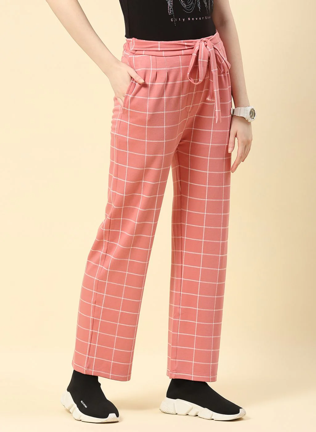 Women Pink Jaquard Plazzo - Image 3