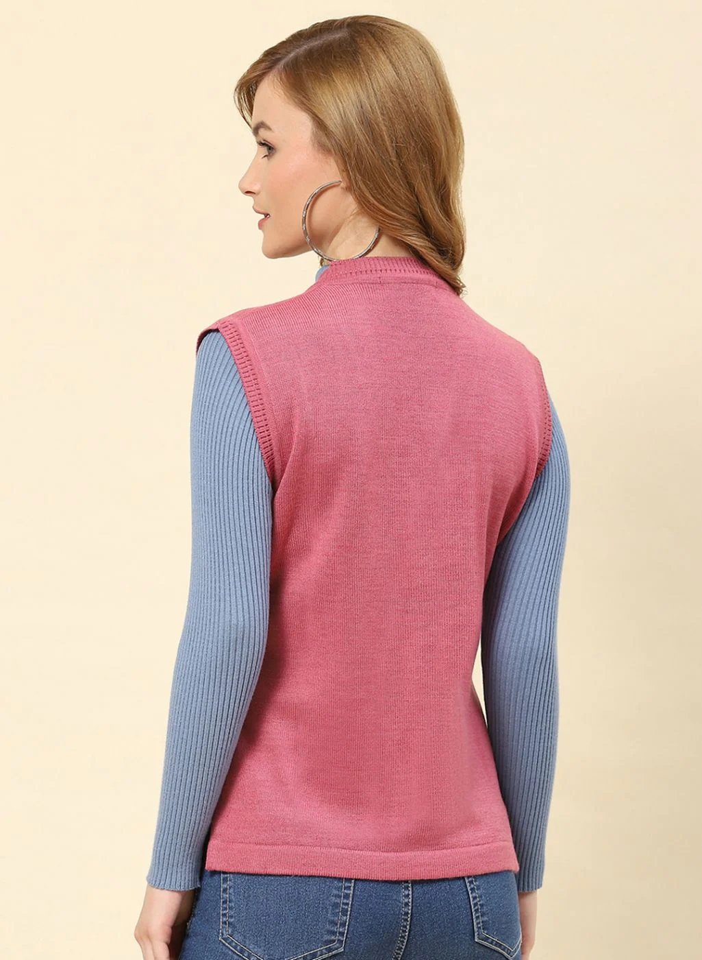 Women Pink Solid Blend wool Cardigan - Image 5