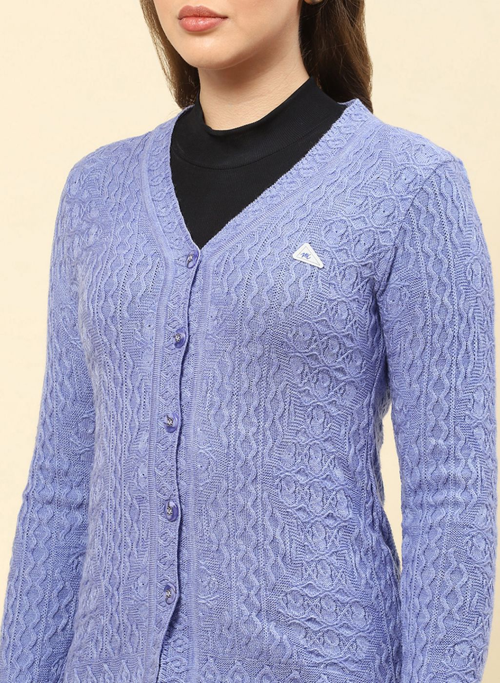 Women Purple Self Design Blend wool Cardigan - Image 6