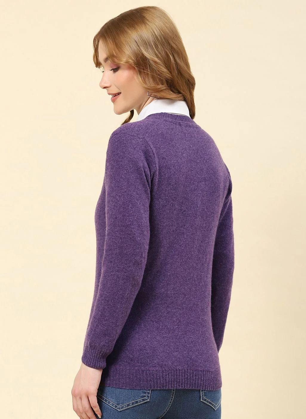 Women Purple Solid Lamb wool Cardigan - Image 5