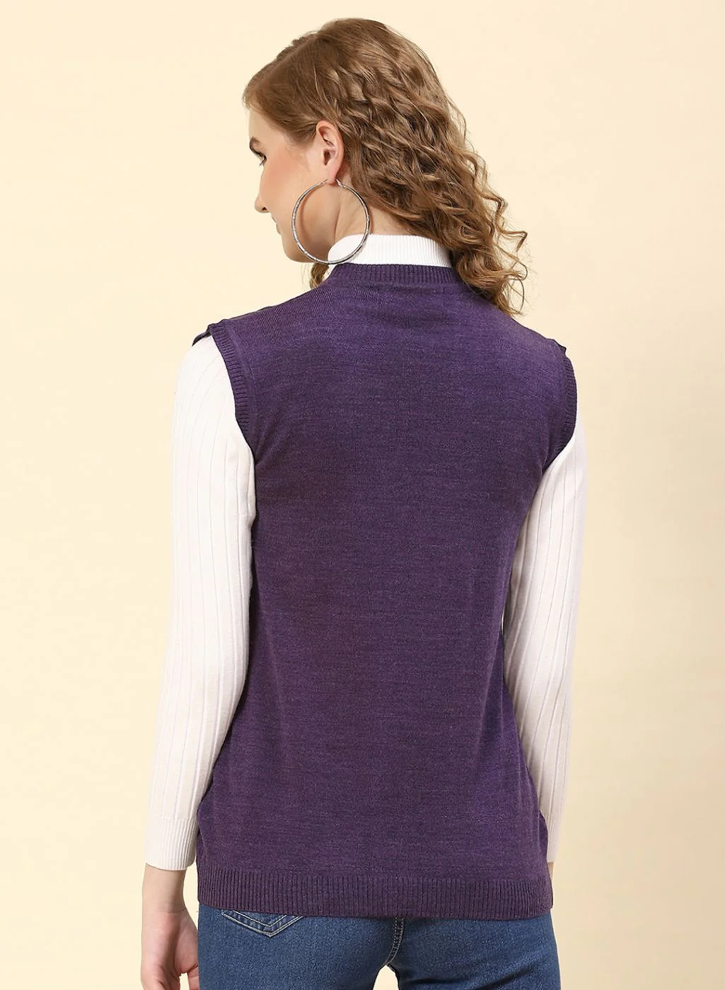 Women Purple Solid Wool blend Cardigan - Image 5