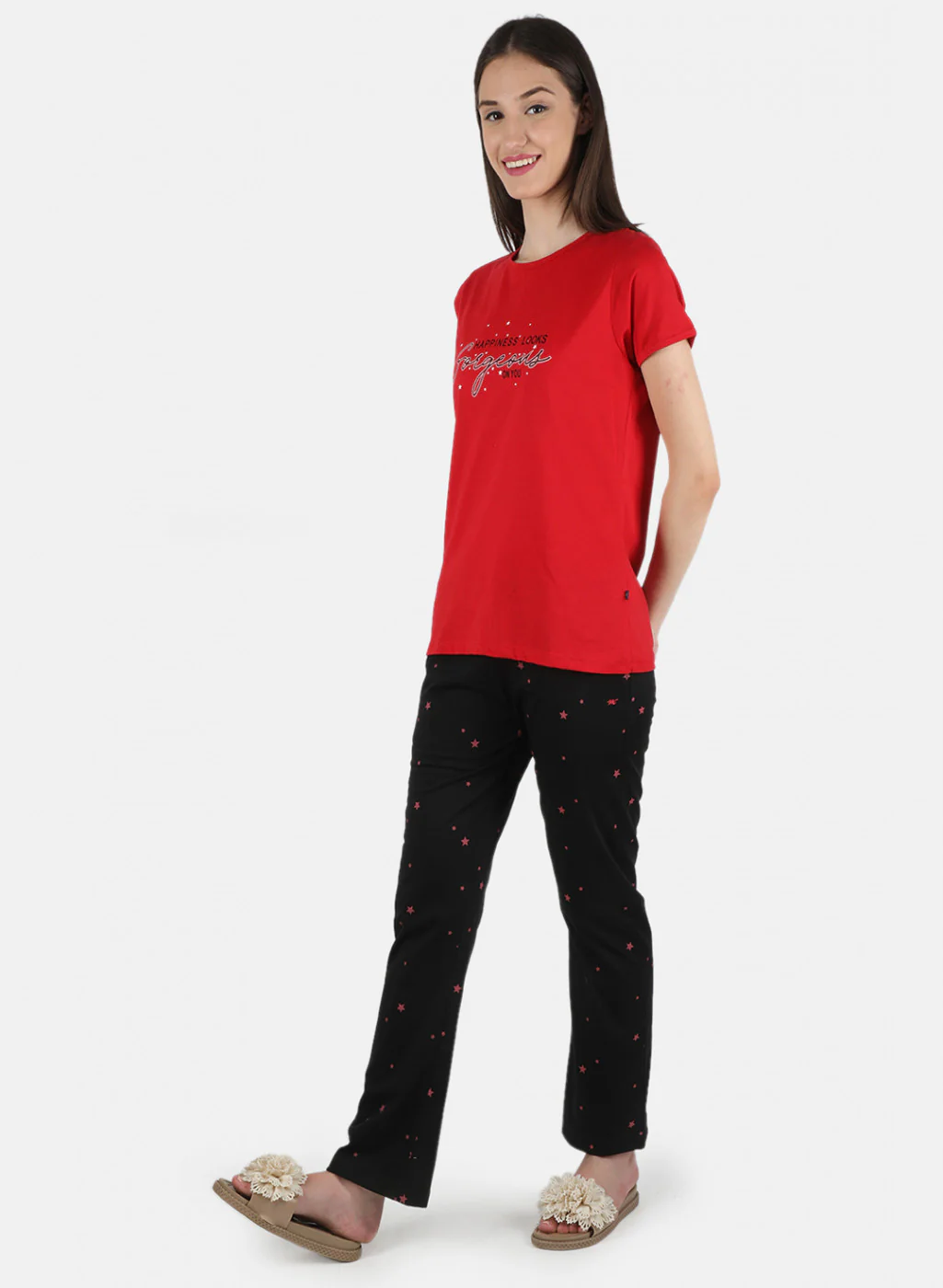 Women Red Printed Lower Set - Image 2