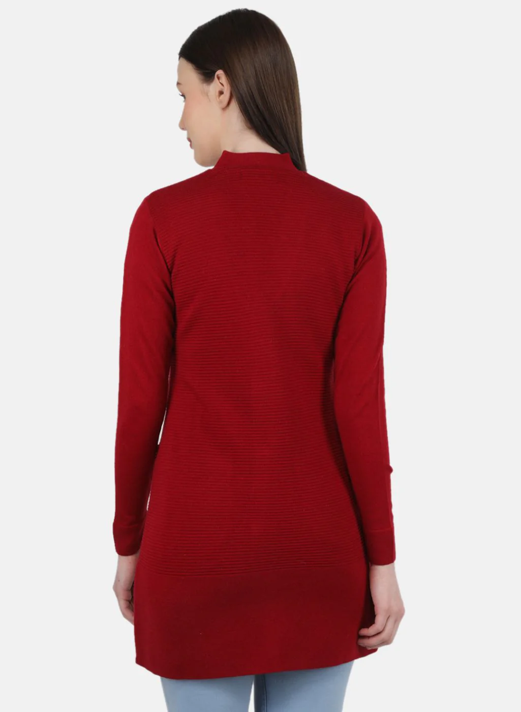 Women Red Self Design Cardigan - Image 3
