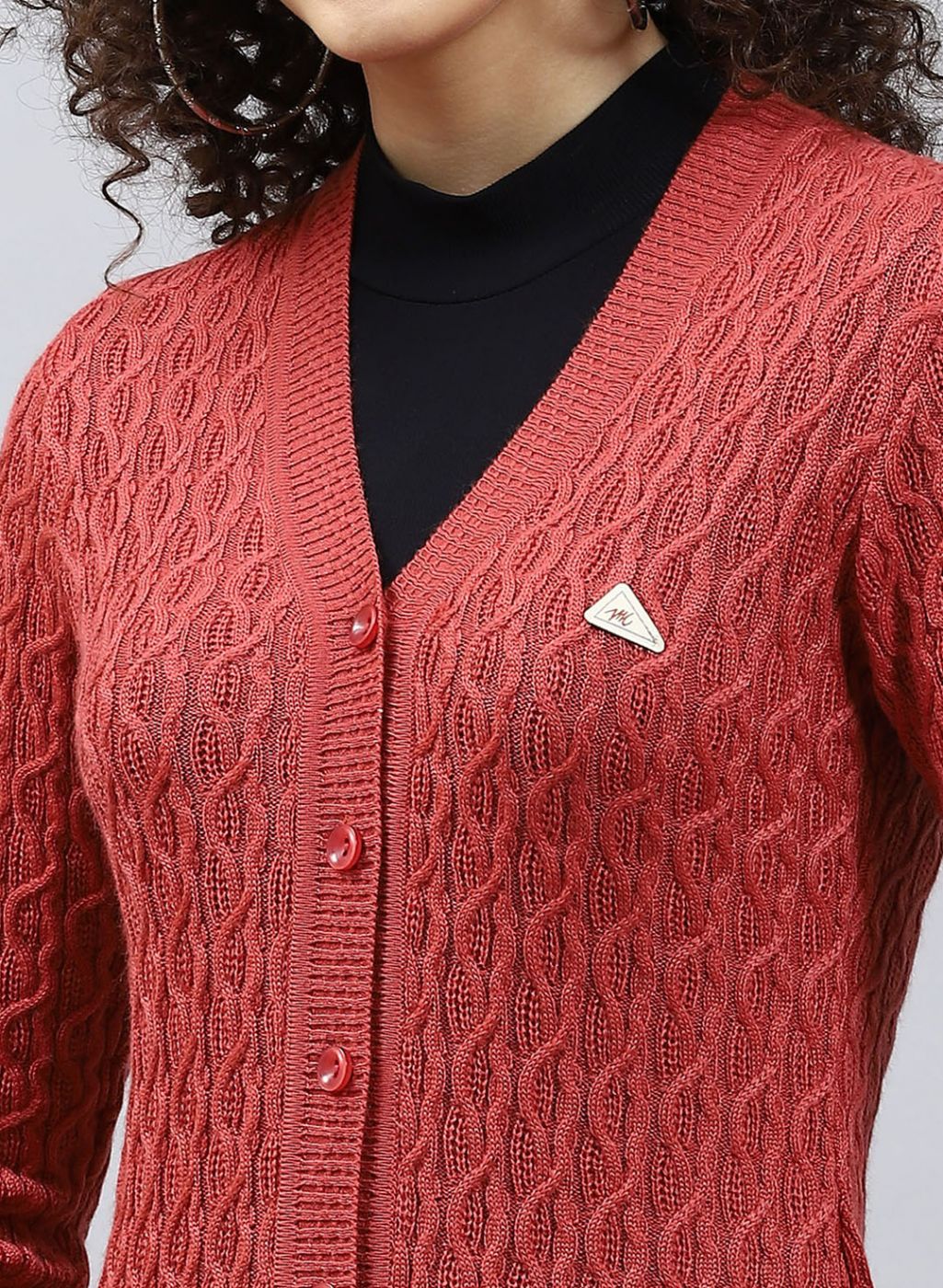 Women Red Self Design Wool blend Cardigan - Image 6