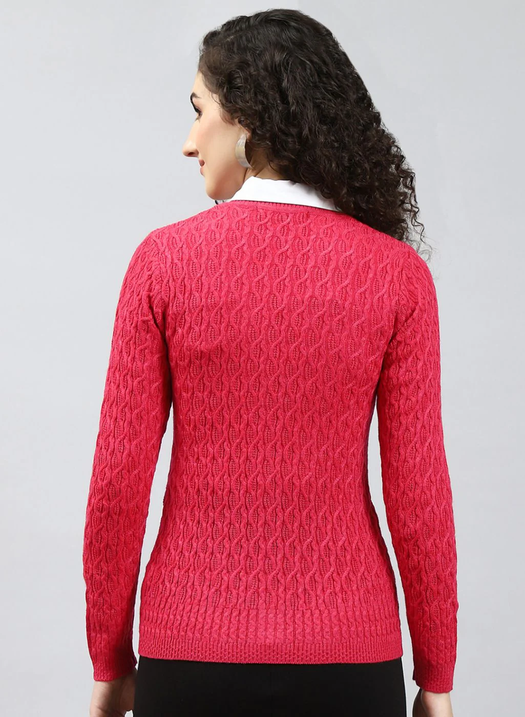 Women Red Self Design Wool blend Cardigan - Image 5