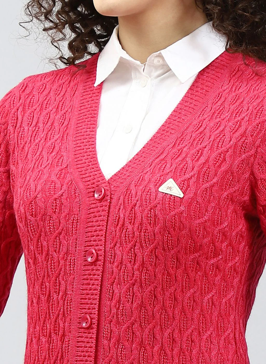 Women Red Self Design Wool blend Cardigan - Image 6