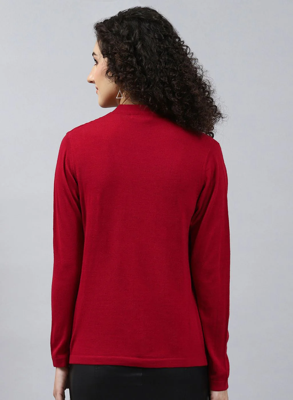 Women Red Self Design Wool blend Cardigan - Image 5