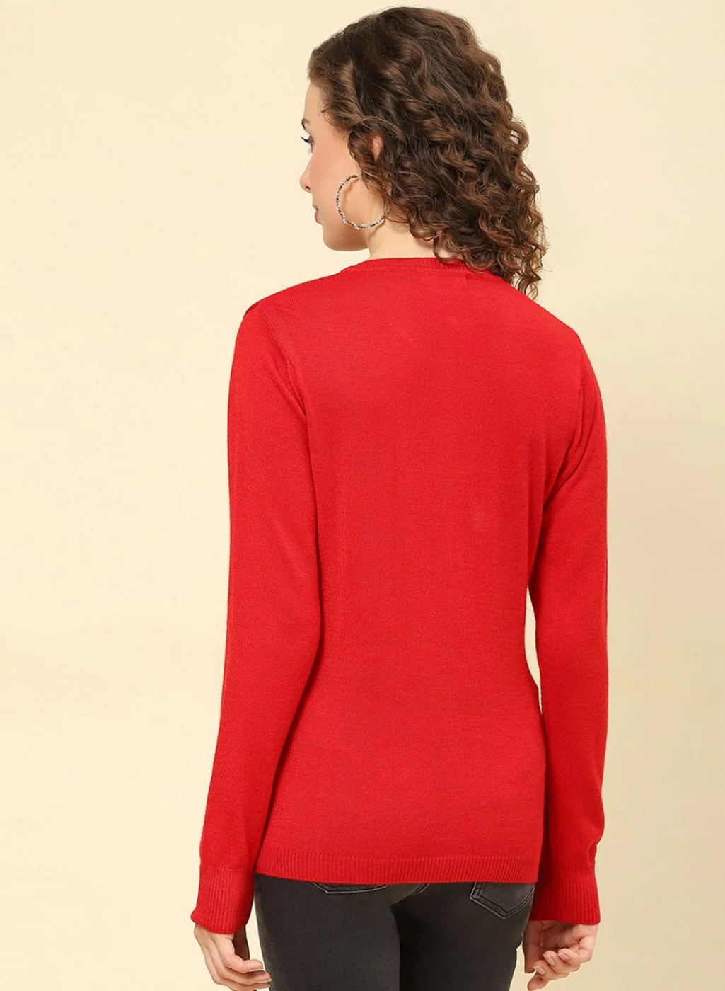 Women Red Solid Modal Nylone Cardigan - Image 5