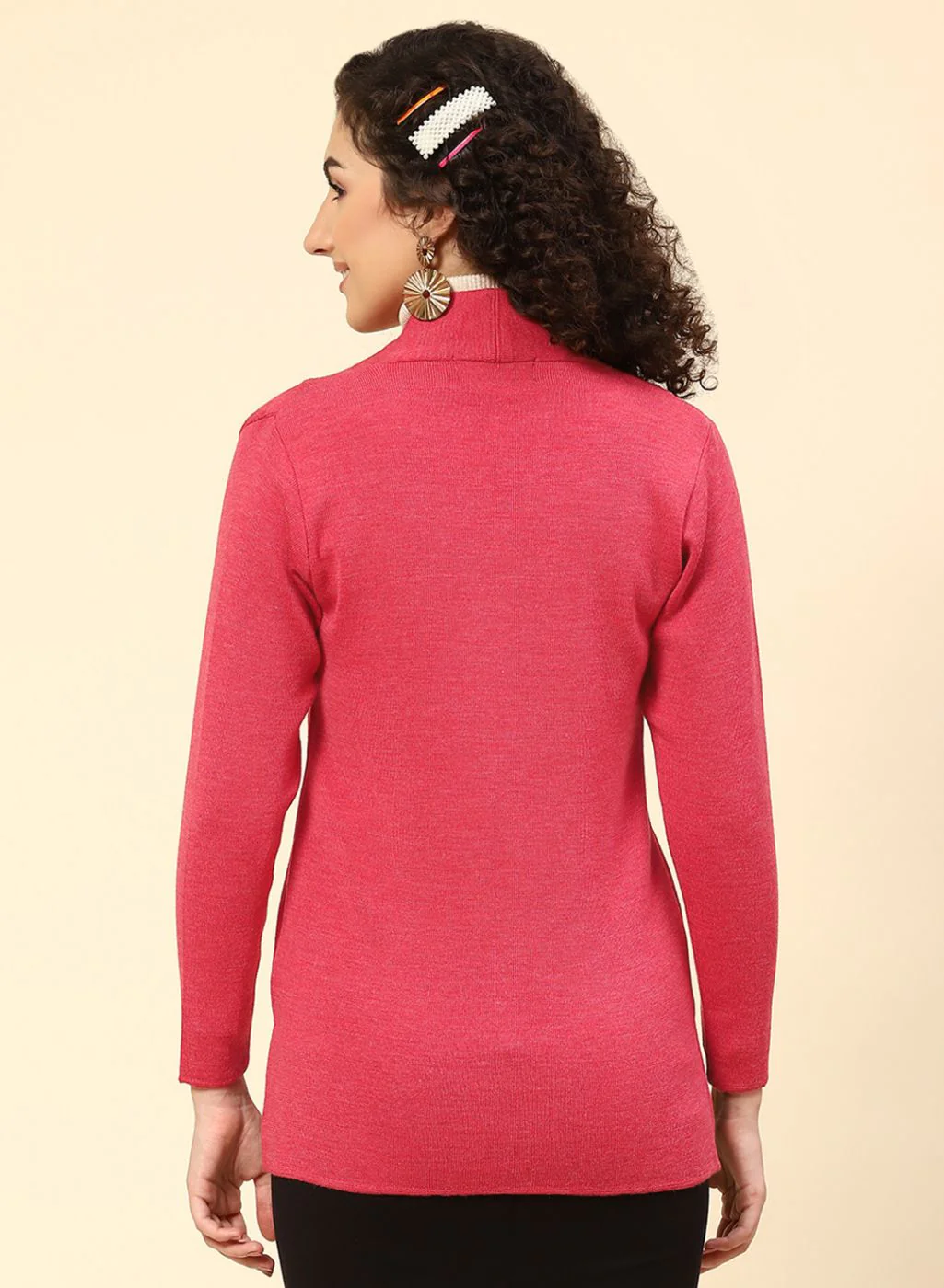 Women Red Solid Pure wool Cardigan - Image 5