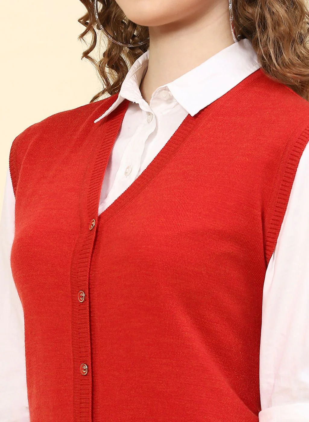 Women Red Solid Wool blend Cardigan - Image 6