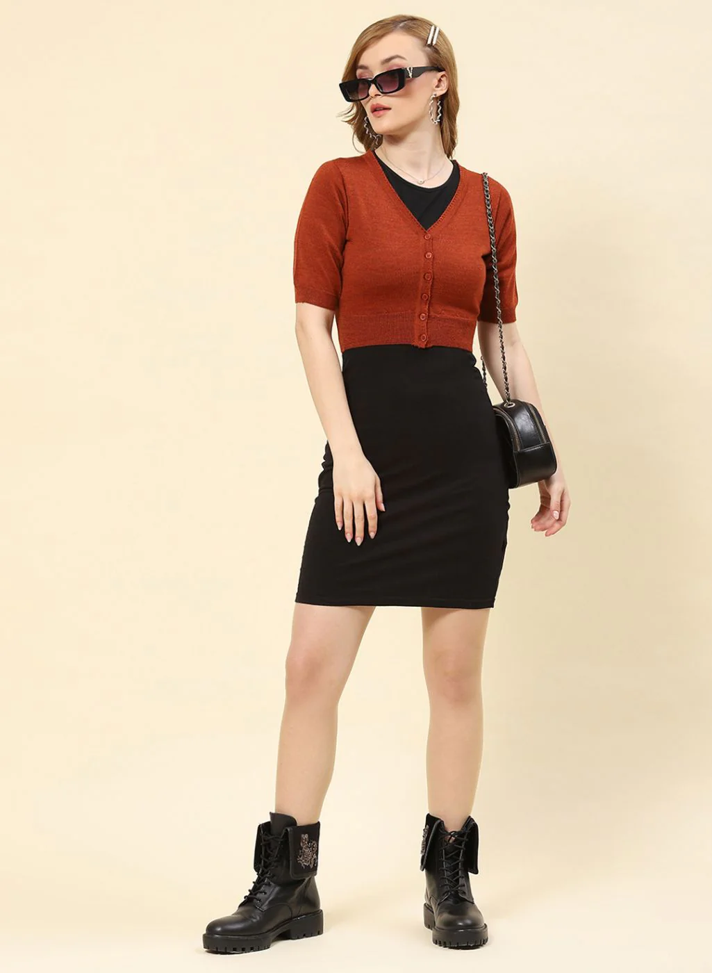 Women Rust Orange Solid Pure wool Blouse - Image 2