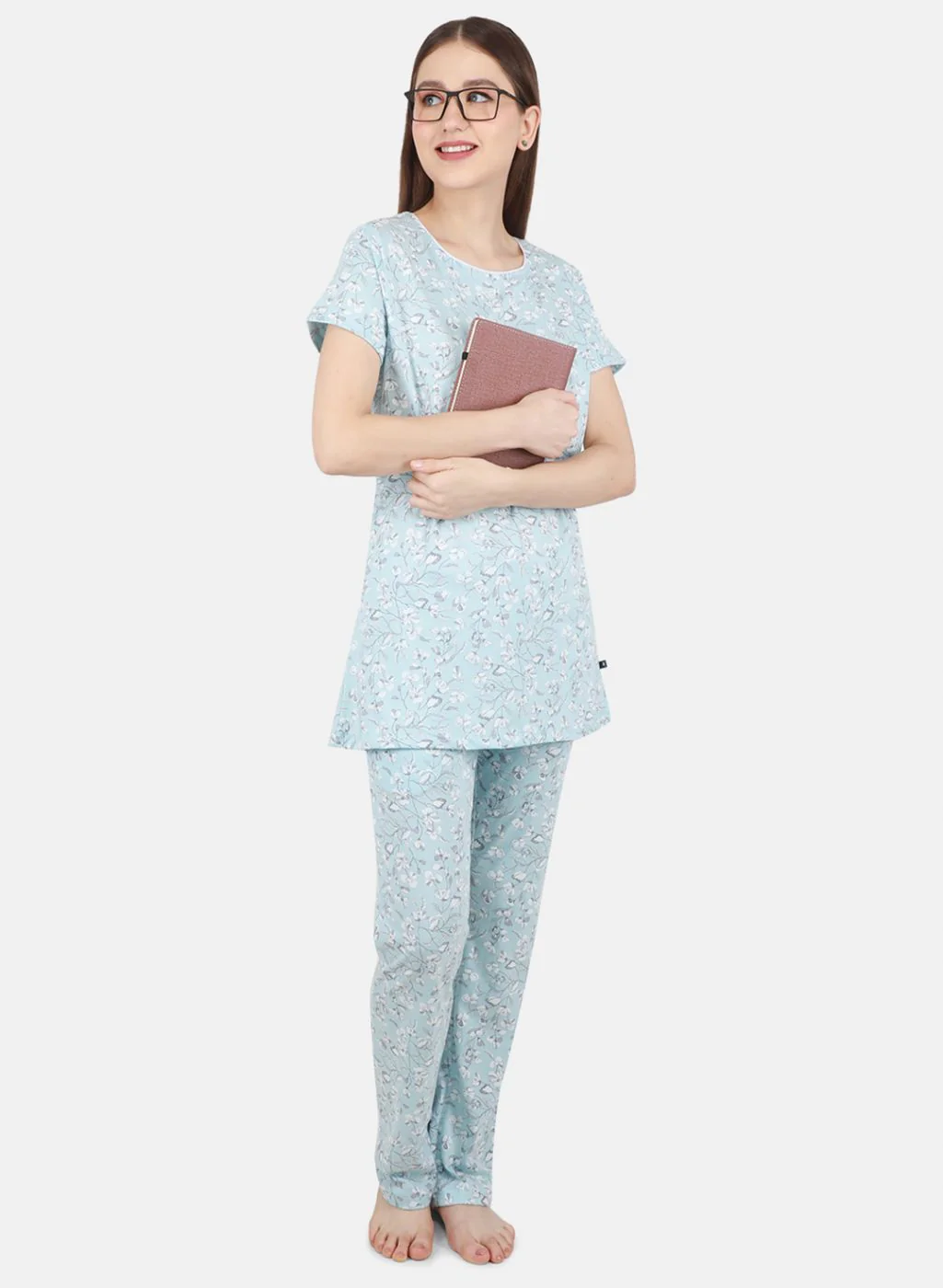 Women Sky Blue Printed Lower Set - Image 4