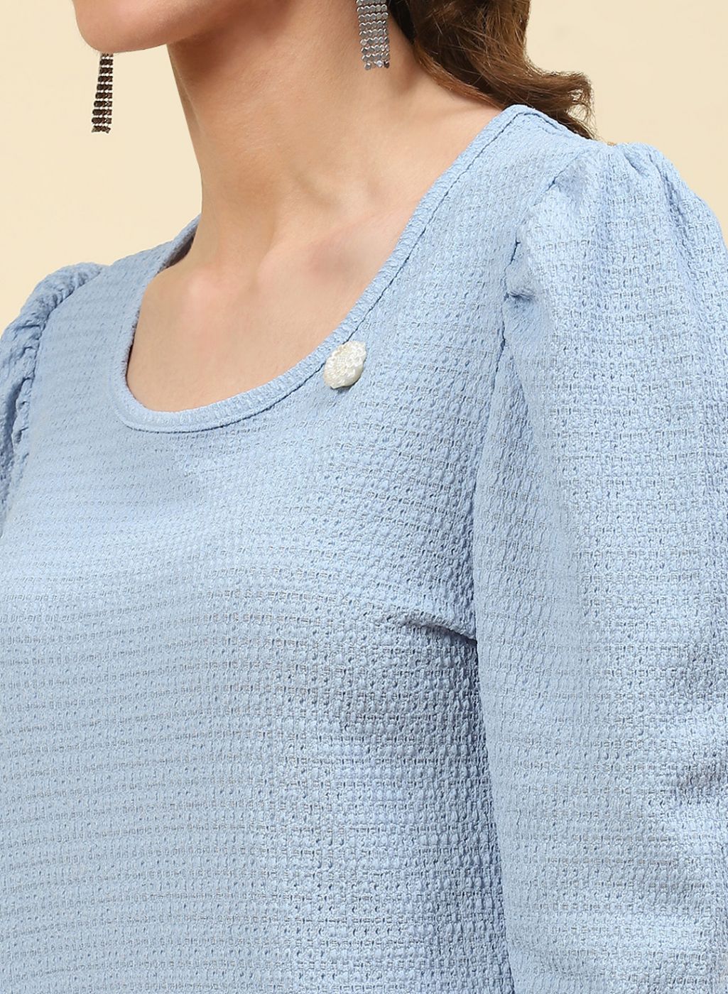 Women Sky Blue Printed Top - Image 6