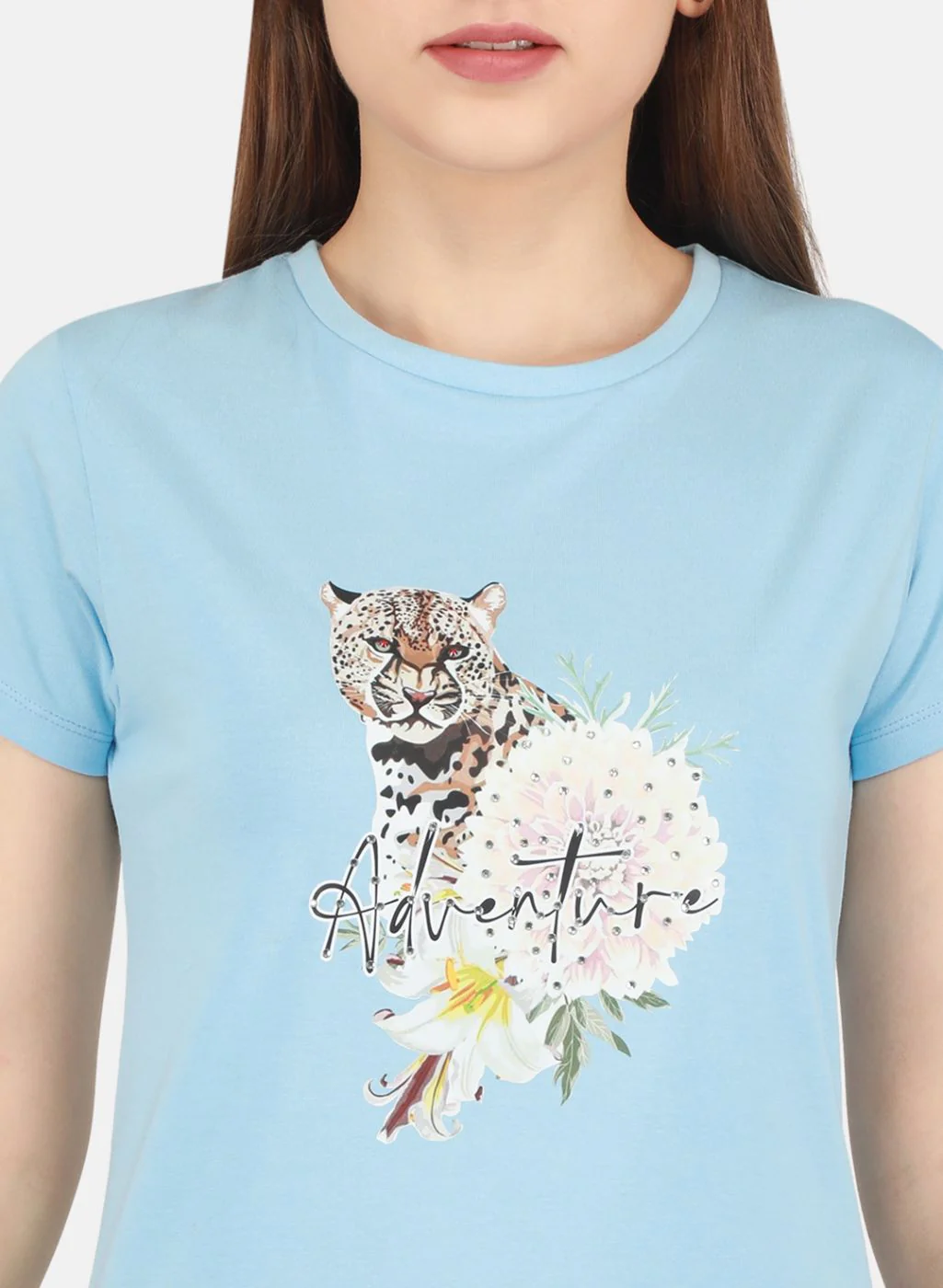 Women Sky Blue Printed Top - Image 5